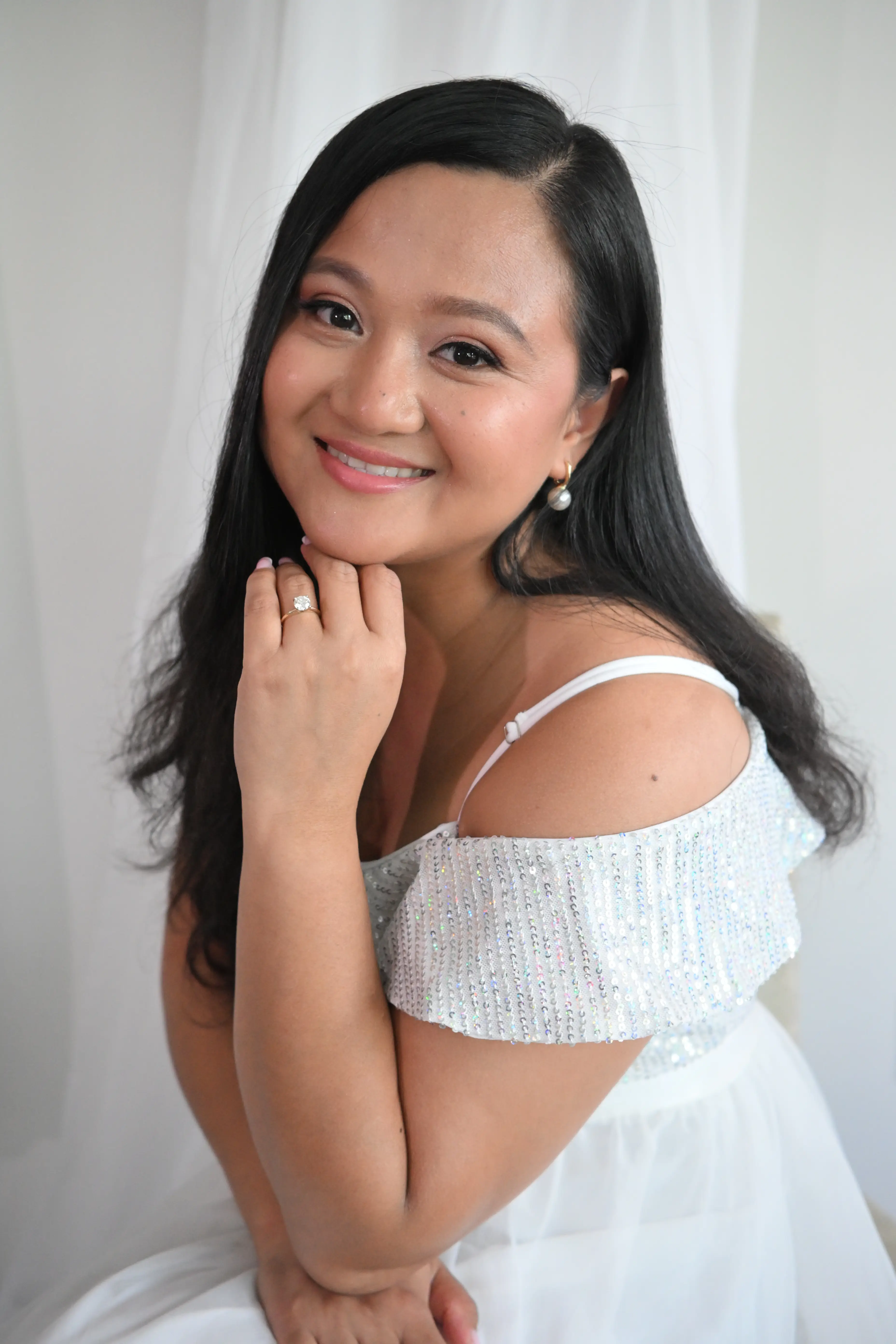 Bridal portrait against a white curtain, Charlotte, North Carolina