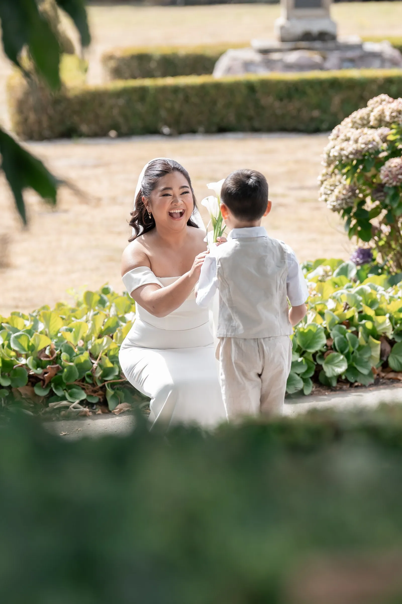 Mathelle's son walking up to her for their first look