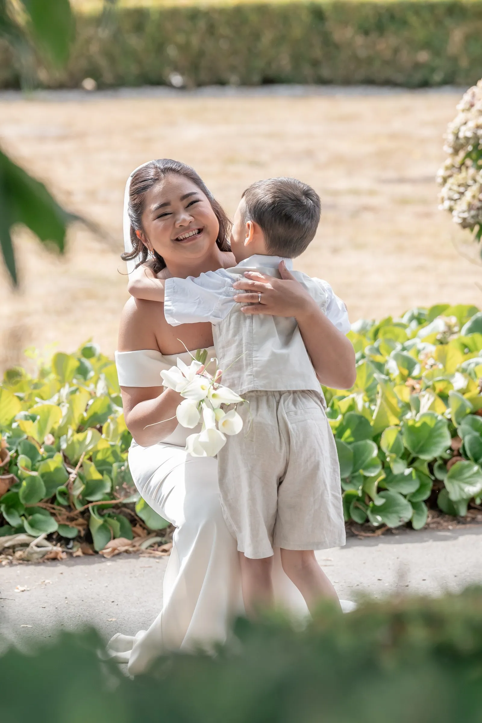 Mathelle hugging her son during their first look at Rothley Court
